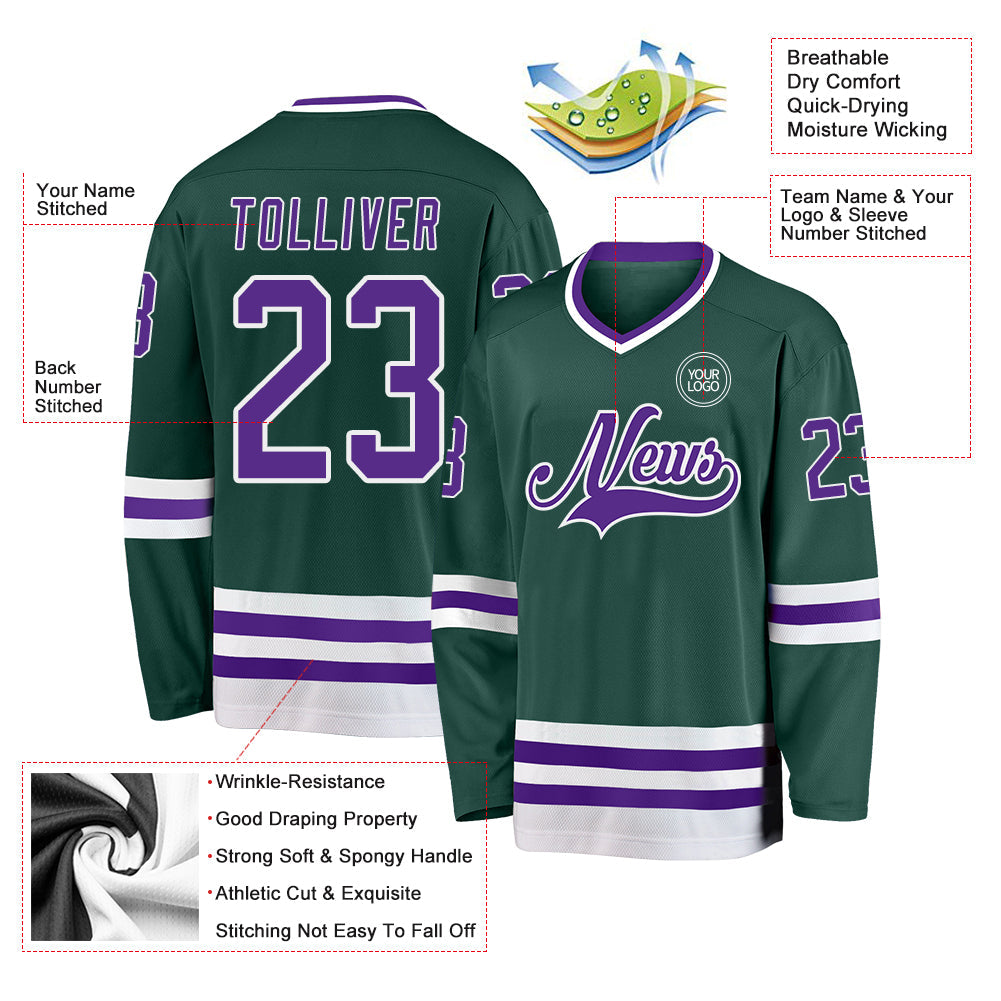 Custom Green Purple-White Hockey Jersey - Sky-Custom