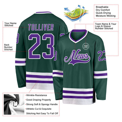 Custom Green Purple-White Hockey Jersey - Sky-Custom