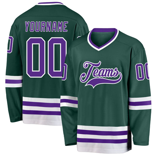 Custom Green Purple-White Hockey Jersey - Sky-Custom