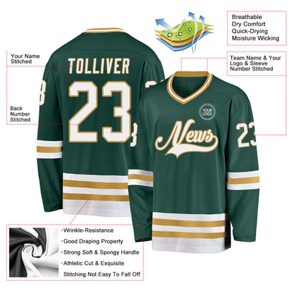 Custom Green White-Old Gold Hockey Jersey - Sky-Custom
