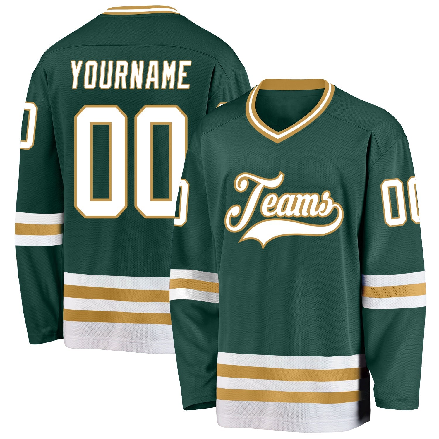 Custom Green White-Old Gold Hockey Jersey - Sky-Custom