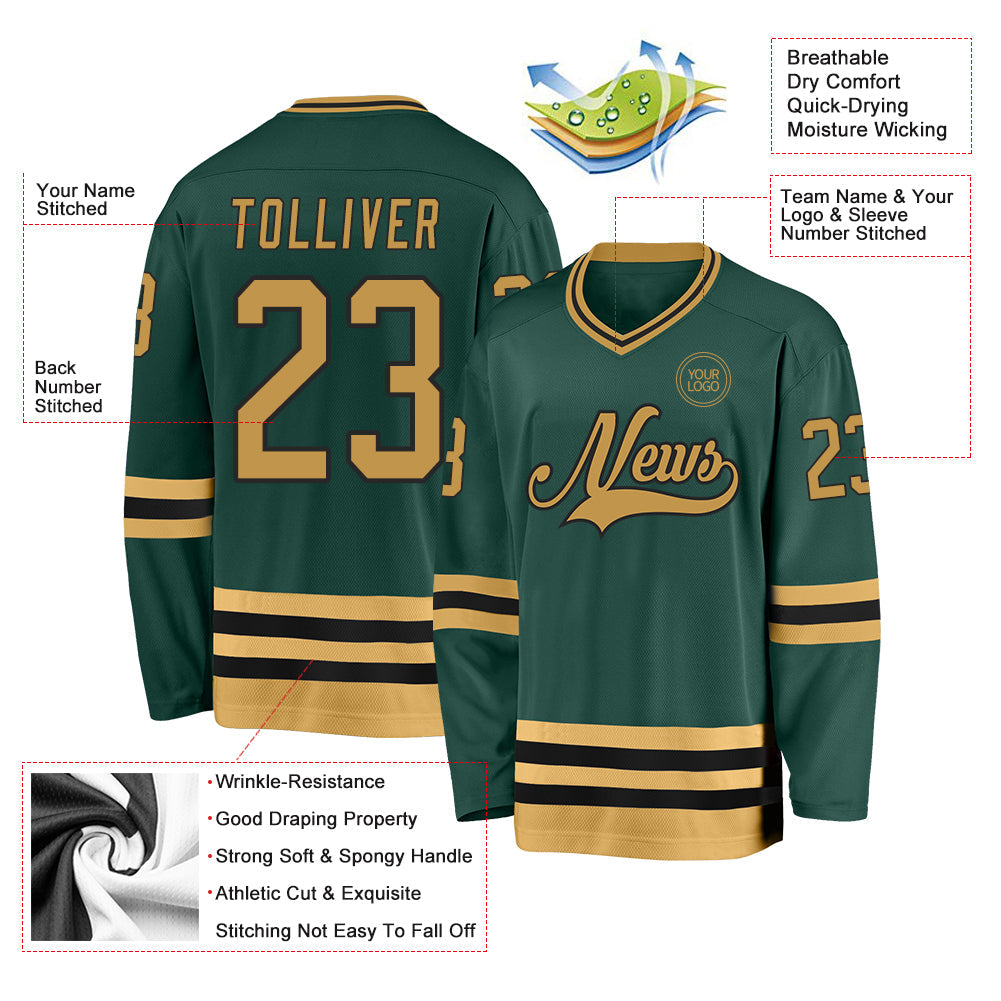 Custom Green Old Gold-Black Hockey Jersey - Sky-Custom