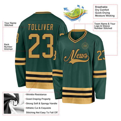 Custom Green Old Gold-Black Hockey Jersey - Sky-Custom