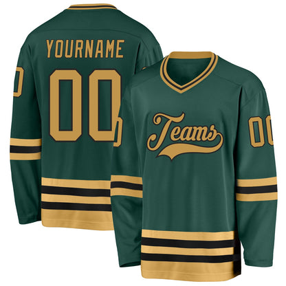 Custom Green Old Gold-Black Hockey Jersey - Sky-Custom