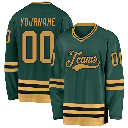 Custom Green Old Gold-Black Hockey Jersey - Sky-Custom