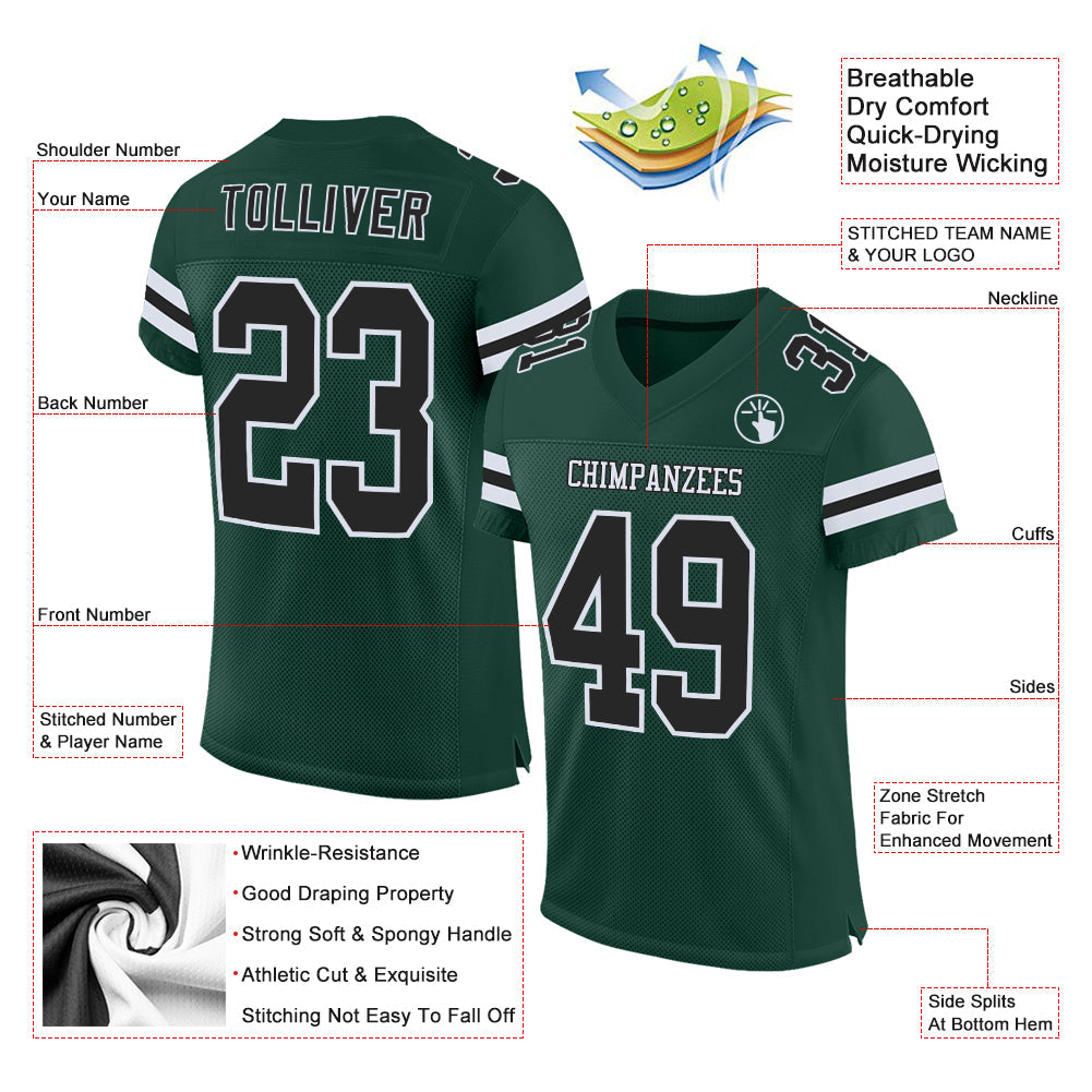 Custom Green Black-White Mesh Authentic Football Jersey - Sky-Custom