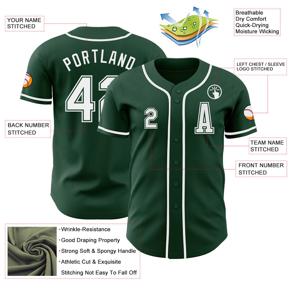Custom Green White Authentic Baseball Jersey - Sky-Custom