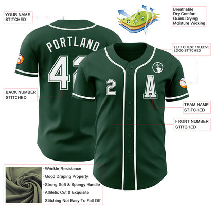 Custom Green White Authentic Baseball Jersey - Sky-Custom