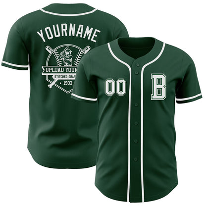 Custom Green White Authentic Baseball Jersey - Sky-Custom