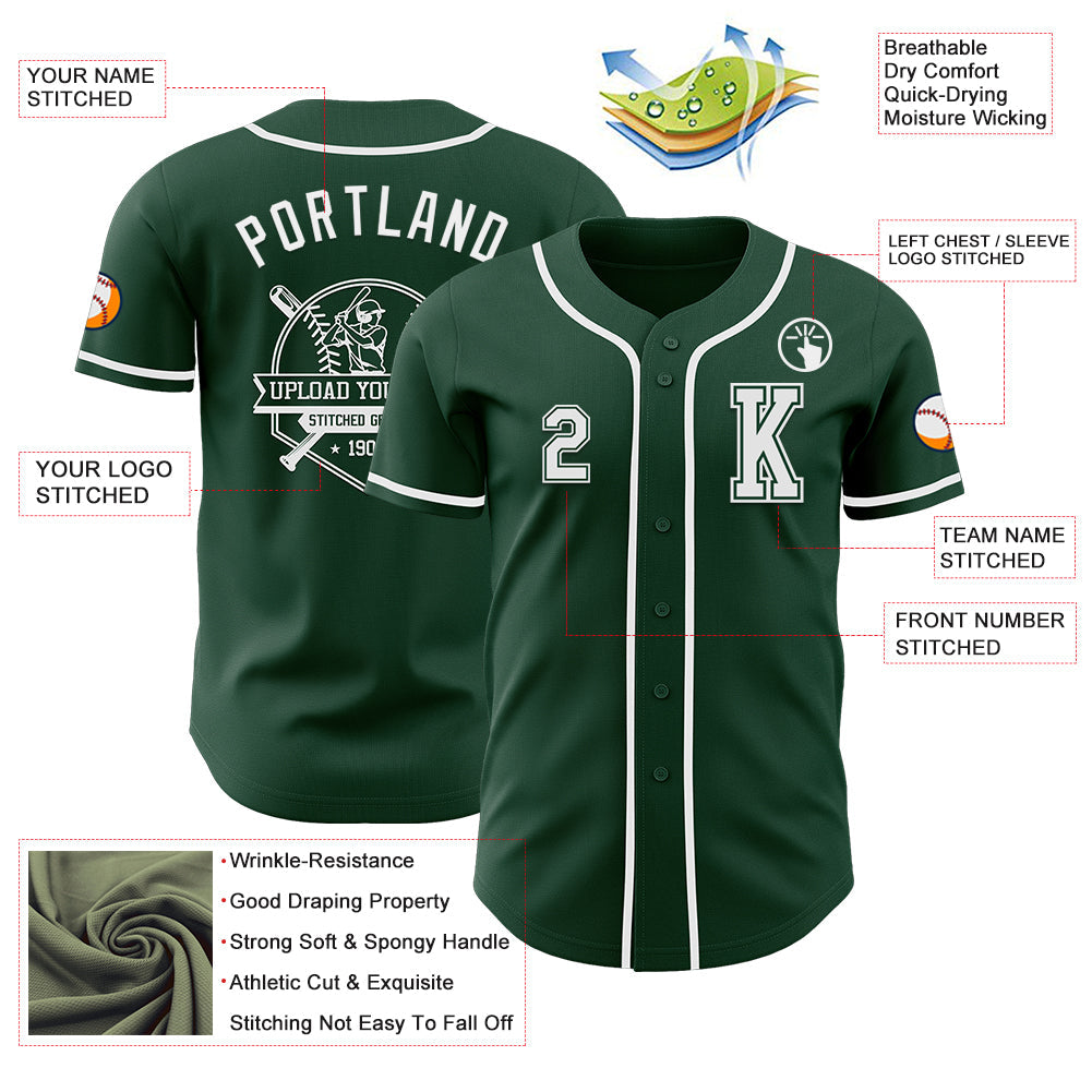 Custom Green White Authentic Baseball Jersey - Sky-Custom