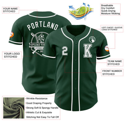 Custom Green White Authentic Baseball Jersey - Sky-Custom