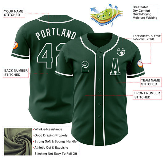 Custom Green White Authentic Baseball Jersey - Sky-Custom