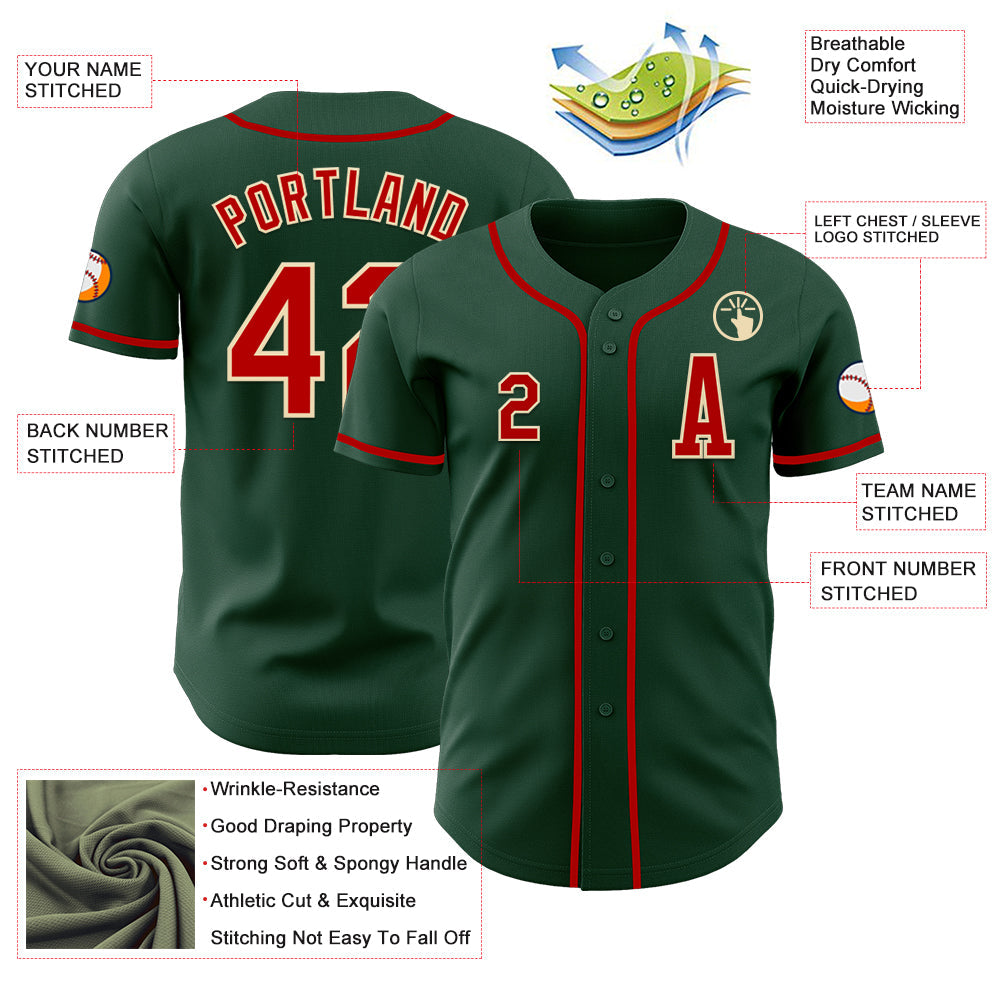 Custom Green Red-Cream Authentic Baseball Jersey - Sky-Custom