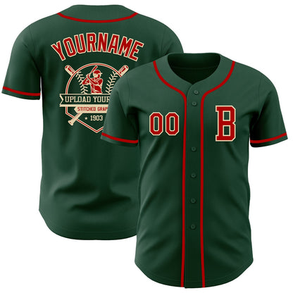 Custom Green Red-Cream Authentic Baseball Jersey - Sky-Custom