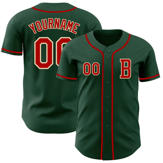Custom Green Red-Cream Authentic Baseball Jersey - Sky-Custom
