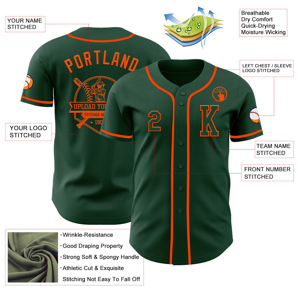 Custom Green Orange Authentic Baseball Jersey - Sky-Custom