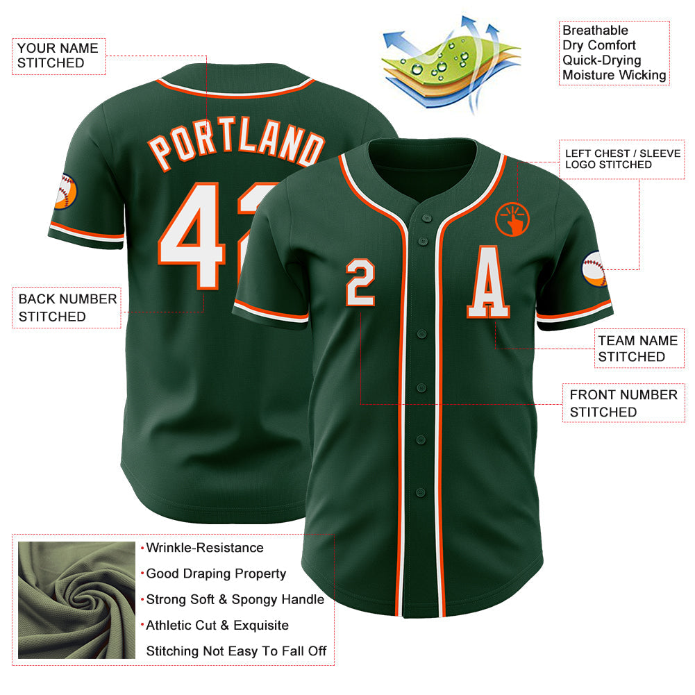 Custom Green White-Orange Authentic Baseball Jersey - Sky-Custom