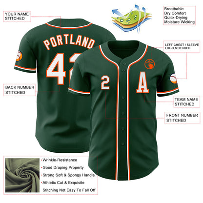 Custom Green White-Orange Authentic Baseball Jersey - Sky-Custom