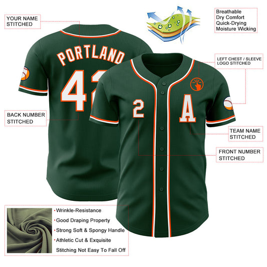 Custom Green White-Orange Authentic Baseball Jersey - Sky-Custom