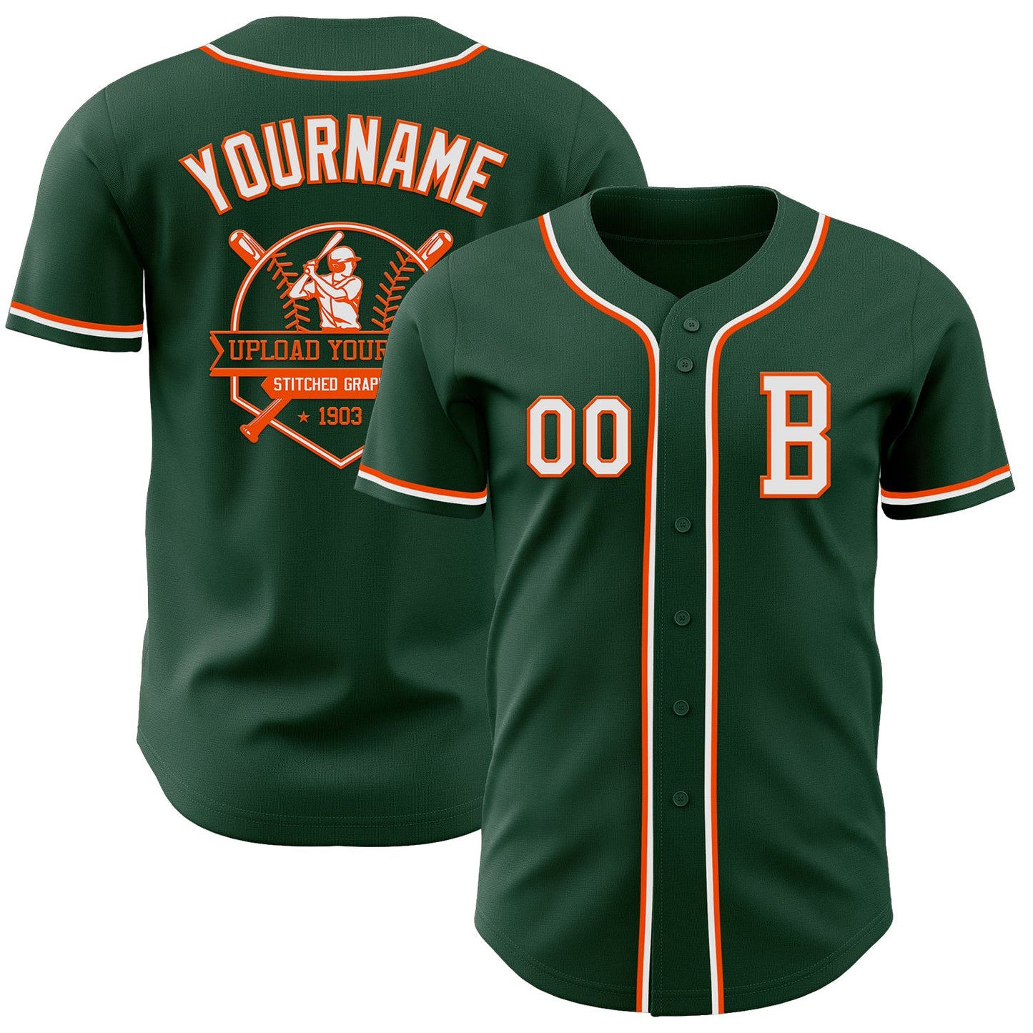 Custom Green White-Orange Authentic Baseball Jersey - Sky-Custom