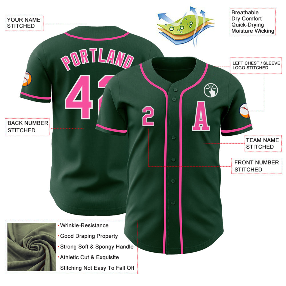 Custom Green Pink-White Authentic Baseball Jersey - Sky-Custom