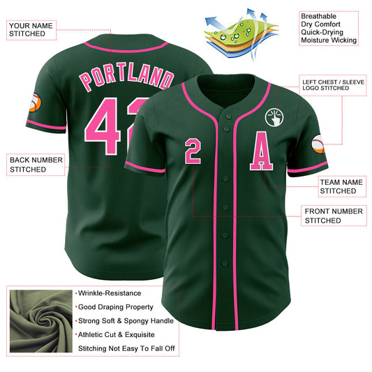 Custom Green Pink-White Authentic Baseball Jersey - Sky-Custom