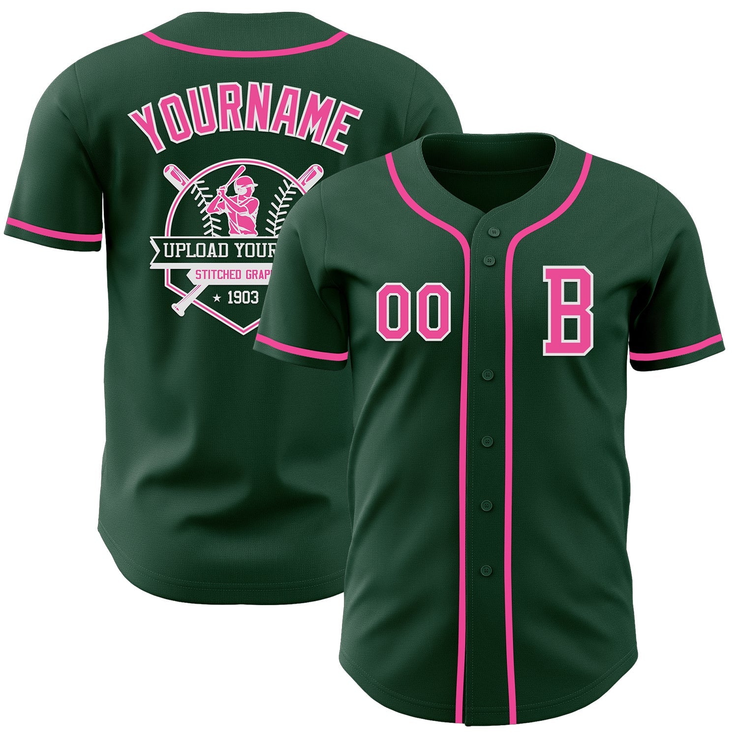 Custom Green Pink-White Authentic Baseball Jersey - Sky-Custom
