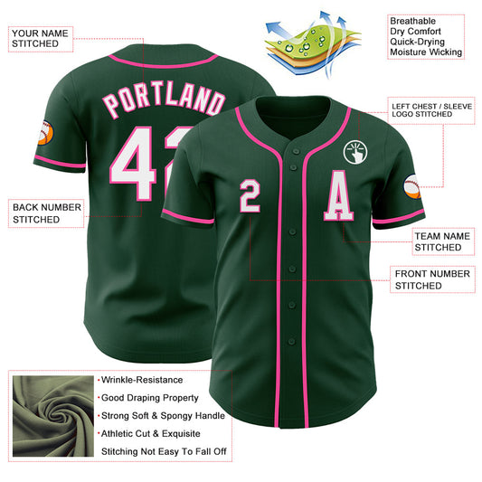 Custom Green White-Pink Authentic Baseball Jersey - Sky-Custom