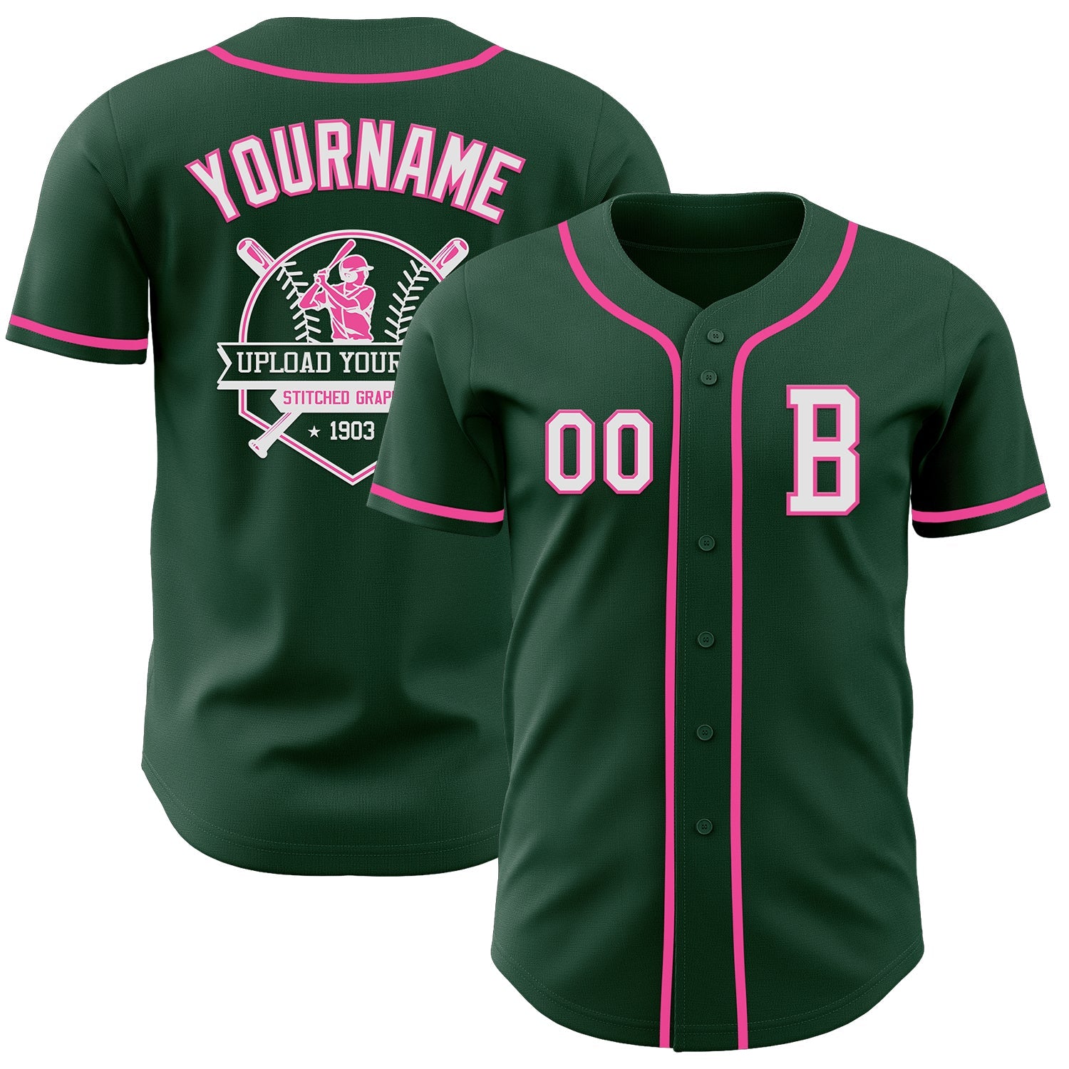 Custom Green White-Pink Authentic Baseball Jersey - Sky-Custom