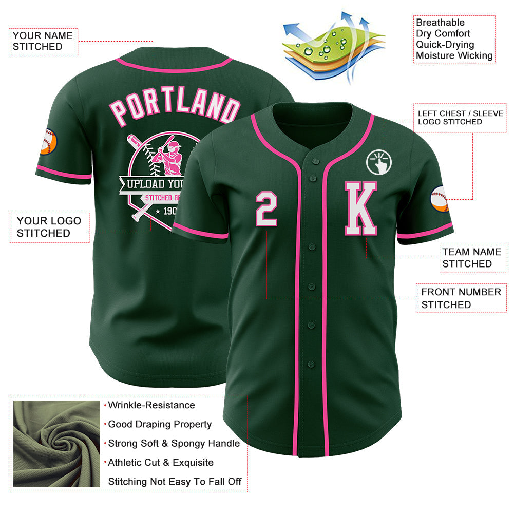 Custom Green White-Pink Authentic Baseball Jersey - Sky-Custom