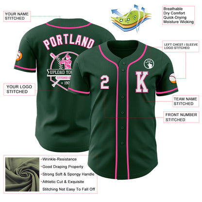 Custom Green White-Pink Authentic Baseball Jersey - Sky-Custom