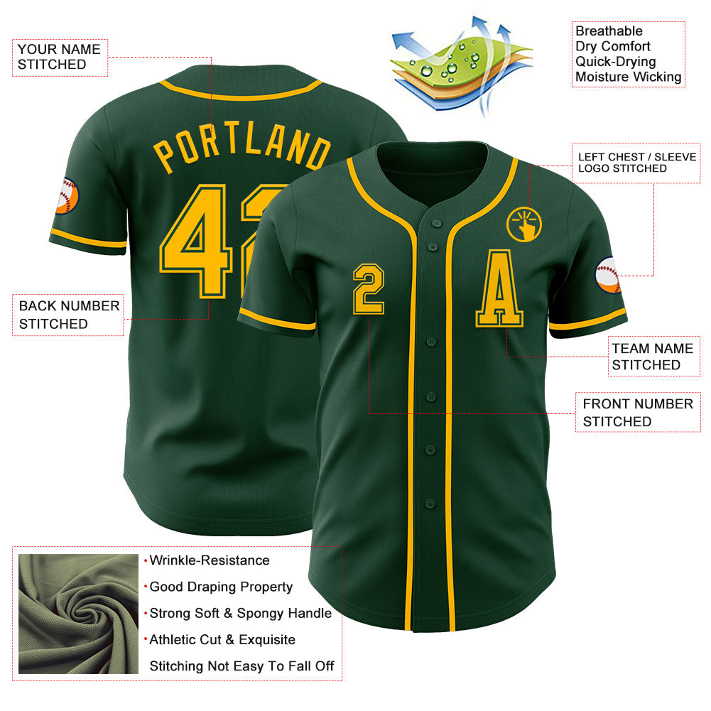 Custom Green Gold Authentic Baseball Jersey - Sky-Custom