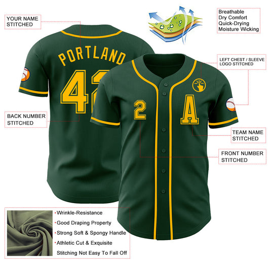 Custom Green Gold Authentic Baseball Jersey - Sky-Custom