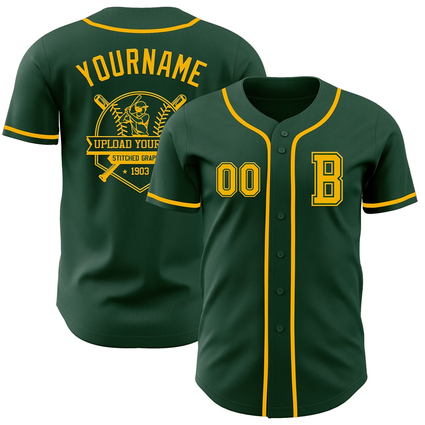 Custom Green Gold Authentic Baseball Jersey - Sky-Custom