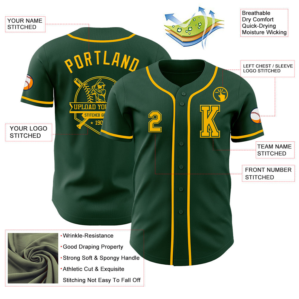 Custom Green Gold Authentic Baseball Jersey - Sky-Custom