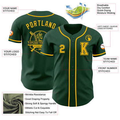 Custom Green Gold Authentic Baseball Jersey - Sky-Custom
