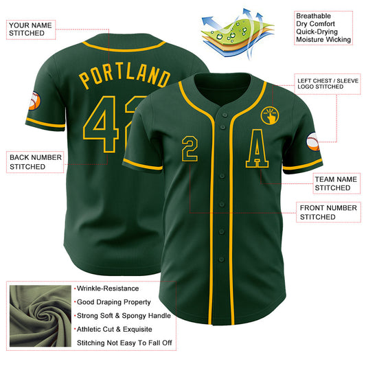 Custom Green Gold Authentic Baseball Jersey - Sky-Custom