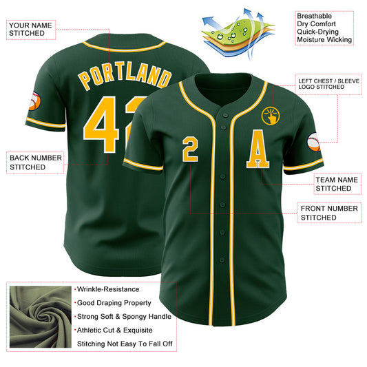 Custom Green Gold-White Authentic Baseball Jersey - Sky-Custom