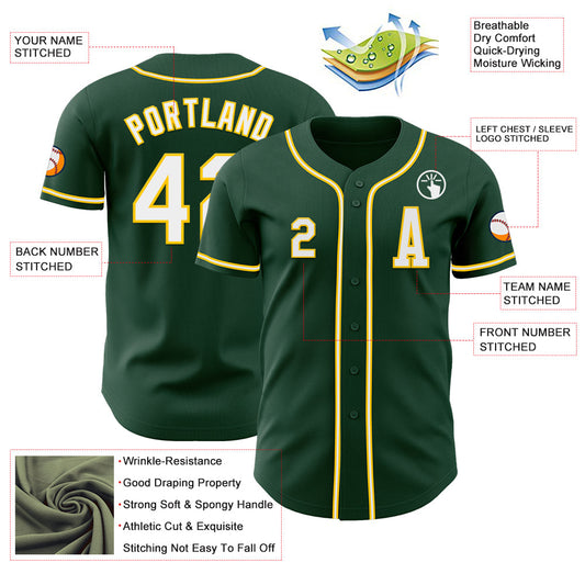 Custom Green White-Yellow Authentic Baseball Jersey - Sky-Custom