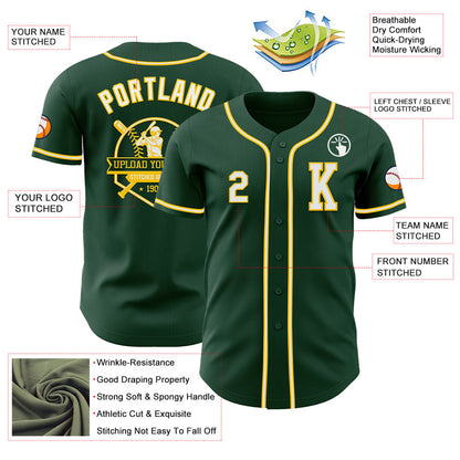 Custom Green White-Yellow Authentic Baseball Jersey - Sky-Custom