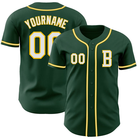 Custom Green White-Yellow Authentic Baseball Jersey - Sky-Custom