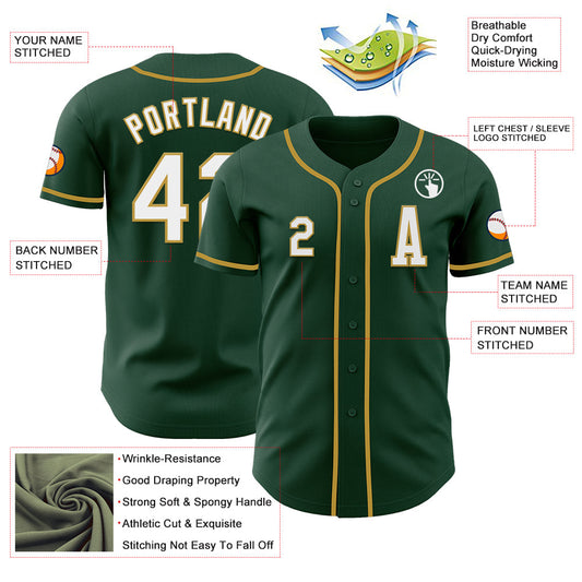 Custom Green White-Old Gold Authentic Baseball Jersey - Sky-Custom