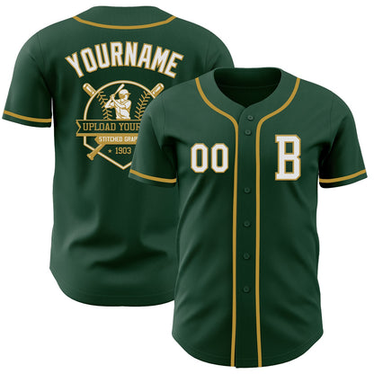 Custom Green White-Old Gold Authentic Baseball Jersey - Sky-Custom