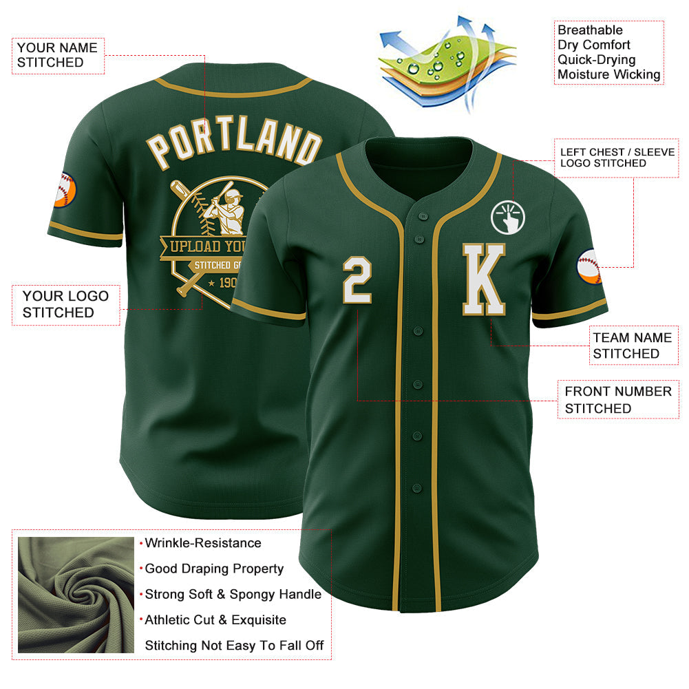 Custom Green White-Old Gold Authentic Baseball Jersey - Sky-Custom