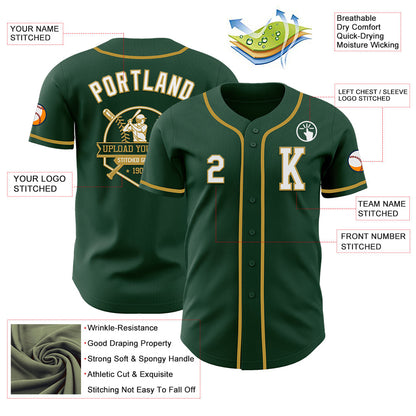 Custom Green White-Old Gold Authentic Baseball Jersey - Sky-Custom
