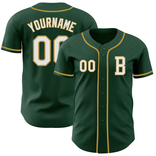 Custom Green White-Old Gold Authentic Baseball Jersey - Sky-Custom