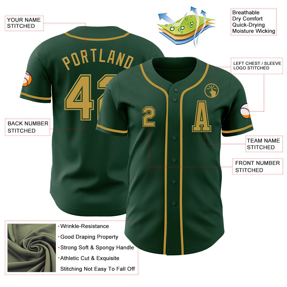 Custom Green Old Gold Authentic Baseball Jersey - Sky-Custom