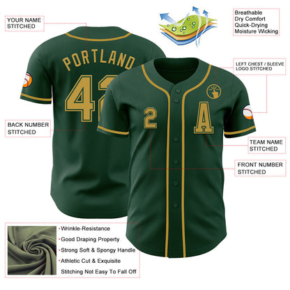 Custom Green Old Gold Authentic Baseball Jersey - Sky-Custom