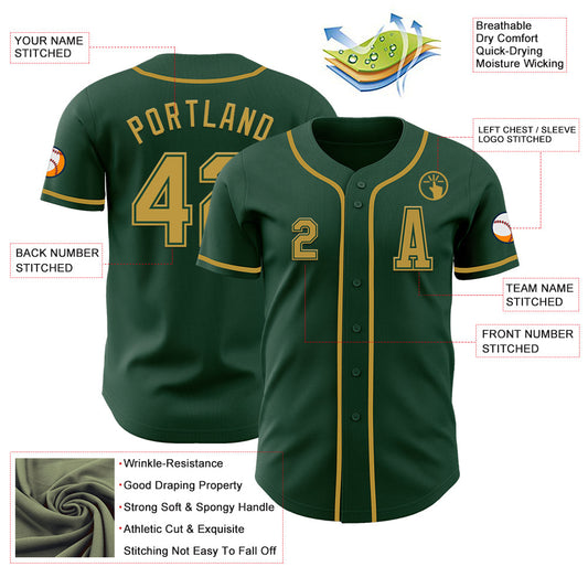 Custom Green Old Gold Authentic Baseball Jersey - Sky-Custom