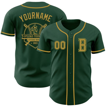 Custom Green Old Gold Authentic Baseball Jersey - Sky-Custom